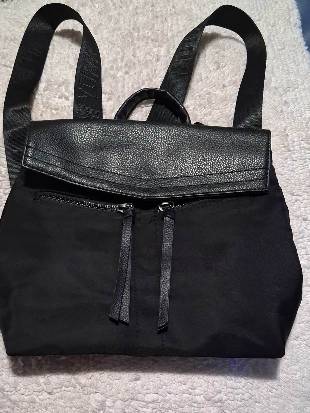 Botkier Black Canvas Backpack with Faux Leather Flap